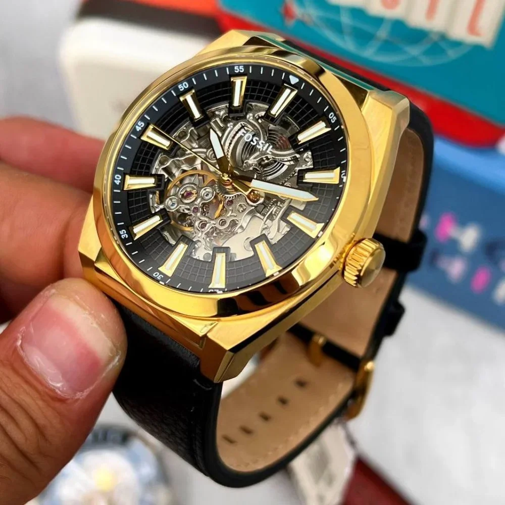 Fossil Men's Gold Transparent Caseback Luxury Watch
